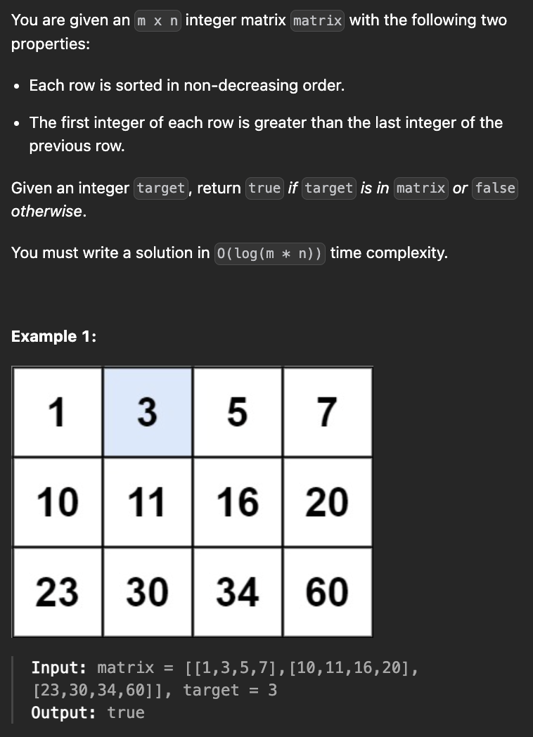 <p><strong>Search a 2D Matrix</strong></p>