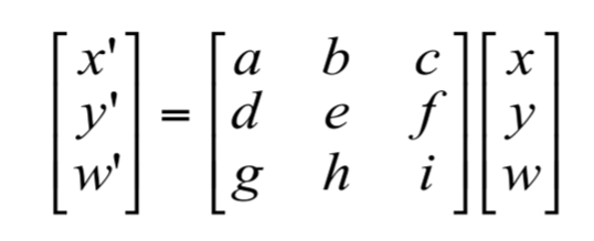 <ul><li><p>combinations of affine transformations and projective warps</p></li><li><p>only lines remain lines</p></li></ul><p></p>