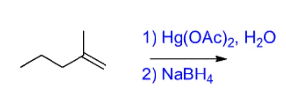 <ol><li><p>Hg(OAc)<sub>2</sub>, H<sub>2</sub>O</p></li><li><p>NaBH4</p></li></ol><p></p>