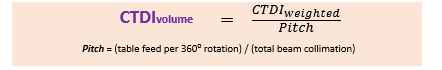 <p>account for dose in the z axis by inclusion of pitch</p><p>does not consider total scan length</p>
