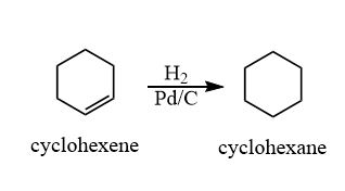 <p>Product: Pie bond is broken, goes from being a cyclohexene to a cyclohexane.</p>
