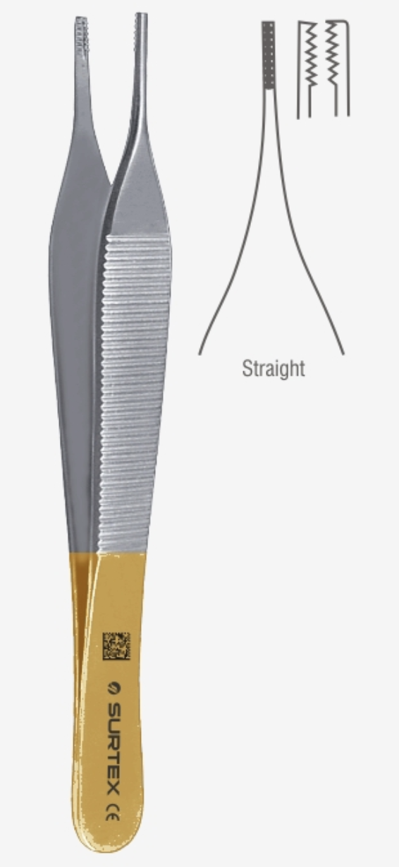 <p>Has two rows of interlocking teeth on each narrow jaw for an <span style="font-size: calc(var(--scale-factor)*18.02px);">atraumatic</span> grasp on fine tissue. Used for suturing wounds closed and manipulating tissue</p>