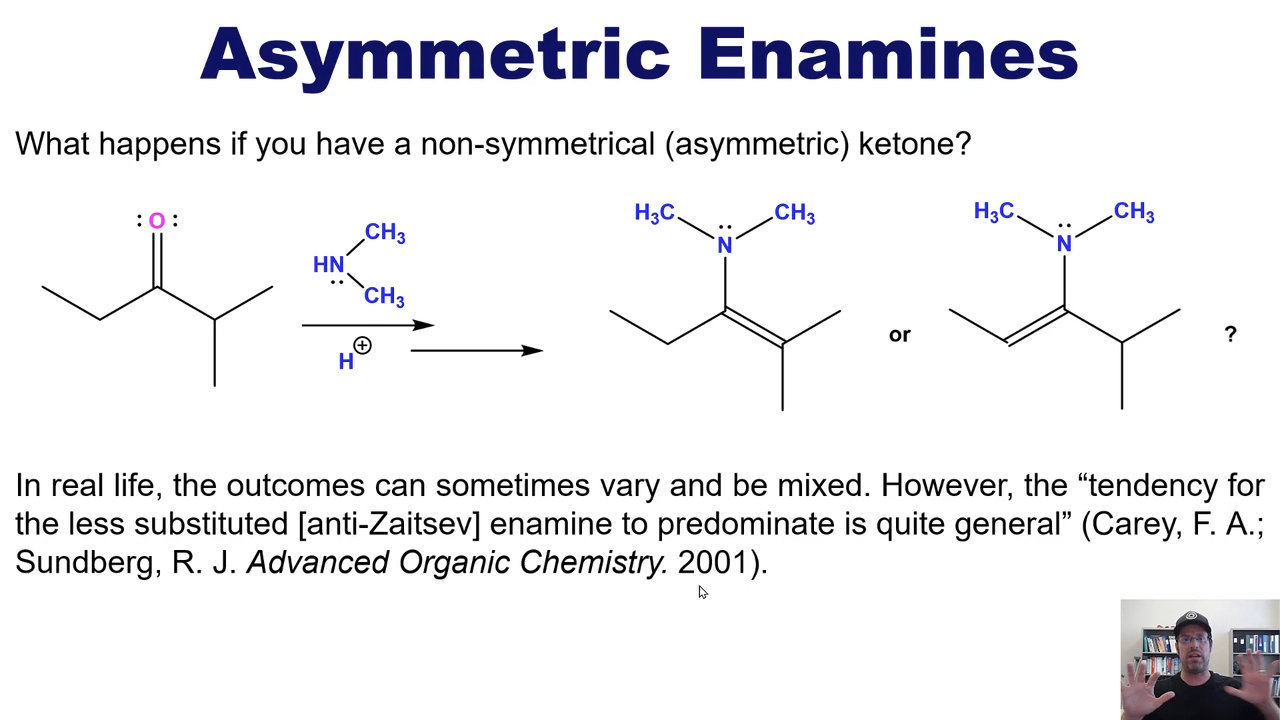<p>The enamine will generally be <strong>less substituted. Antizaistev. </strong></p>