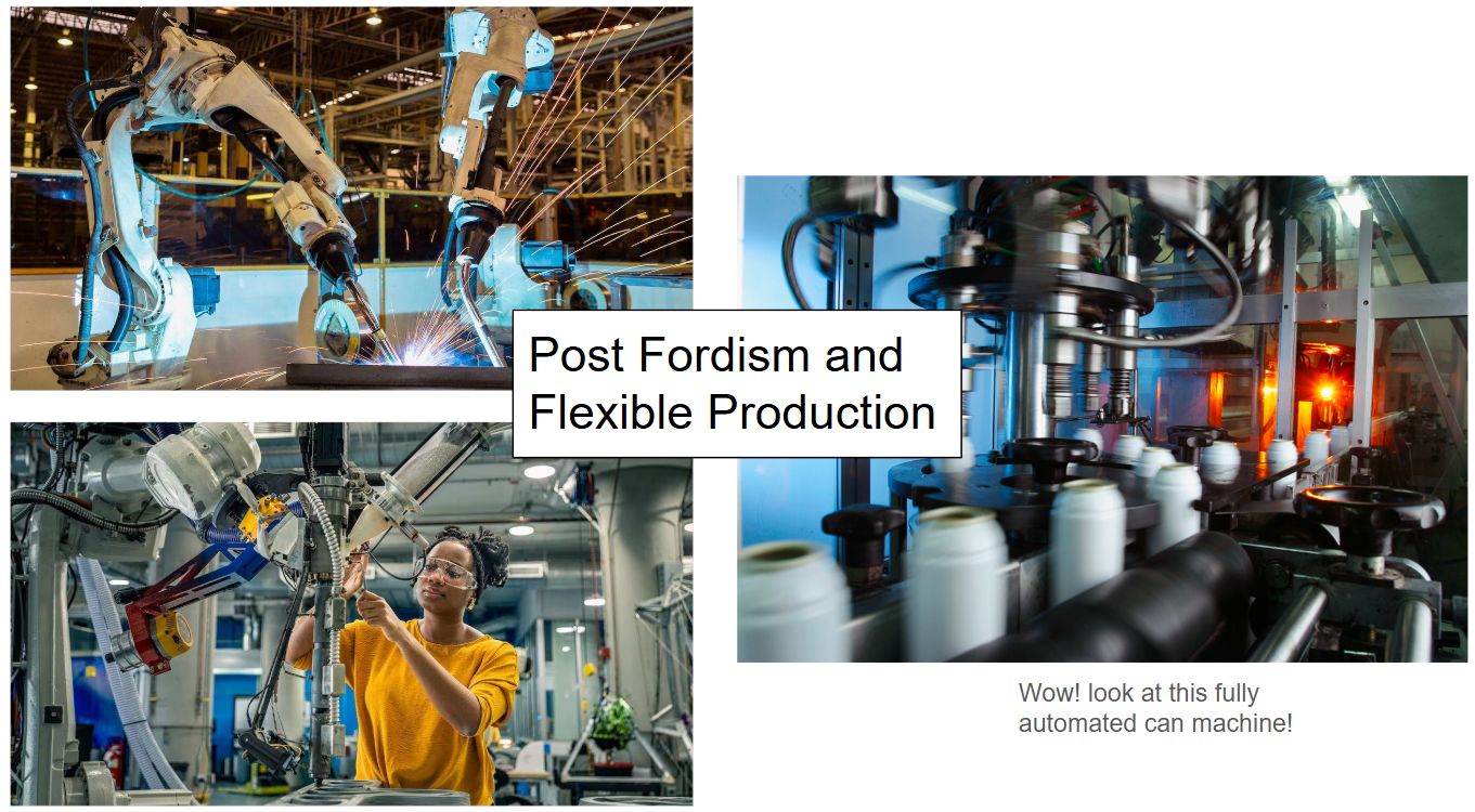 <p><span style="background-color: transparent;">This happened due to the shift of consumer demand away from identical mass produced goods and towards variety. Inefficiency and global competition also played a major role as holding large inventories was very expensive during times of inflation and costs tended to decrease with flexible factories. Additionally, strong unions and higher wages made workers more expensive, which led to a demand for more flexible production because machines have a fixed cost.</span></p>