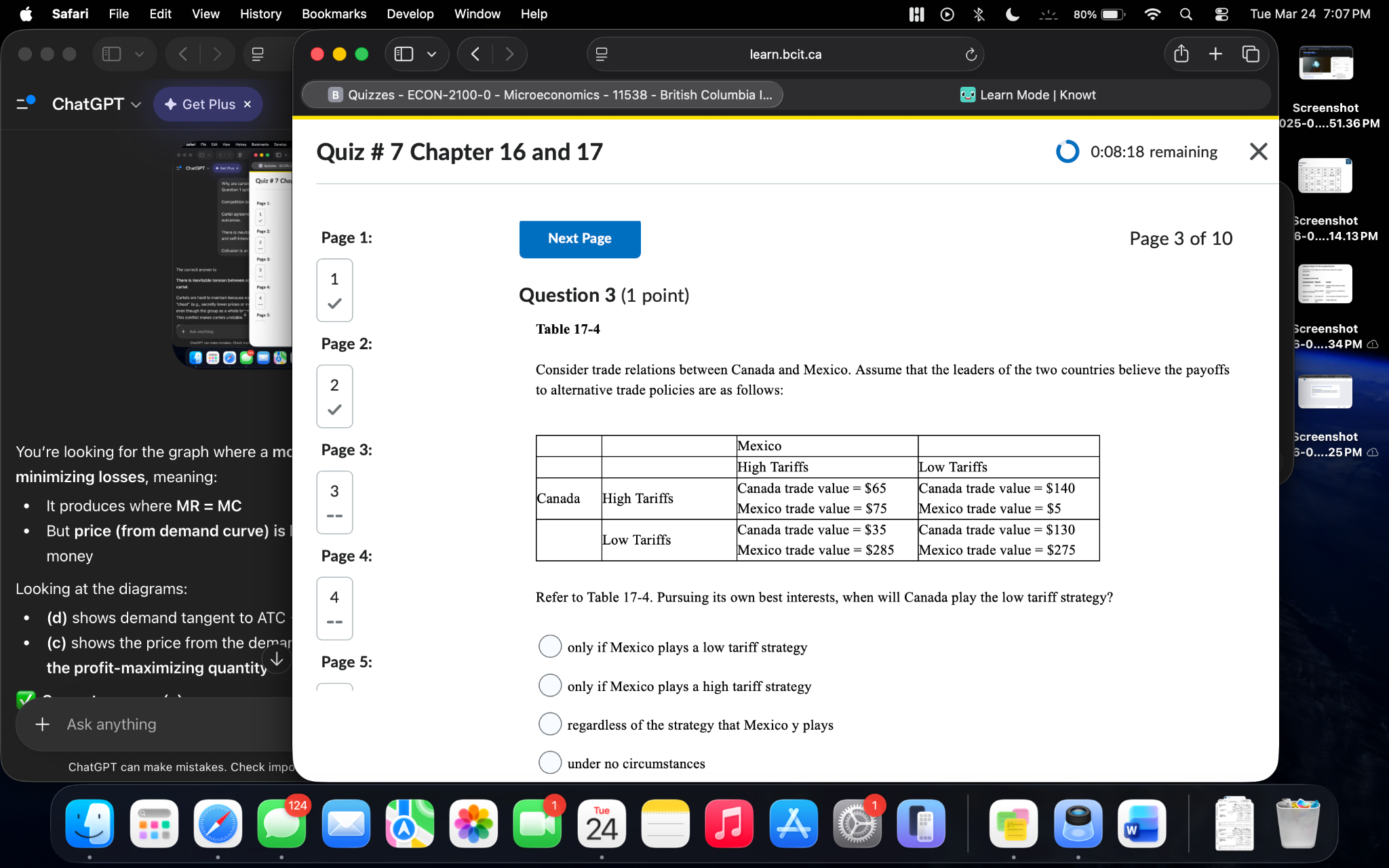 <p>consider trade relations between Canada and Mexico. assume that the leaders of the two countries believe the payoffs to alternative trade policies are as follows </p>
