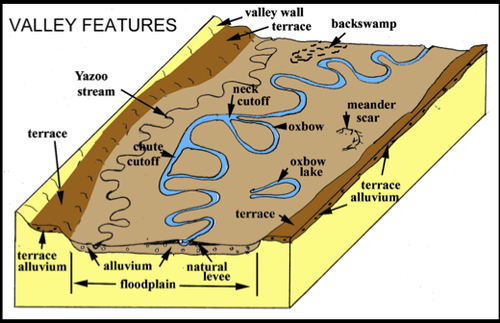 <p>tributary that goes rogue and meanders all over the floodplain</p><p>→ eventually rejoins main river by breaking thru the levees</p><p></p>