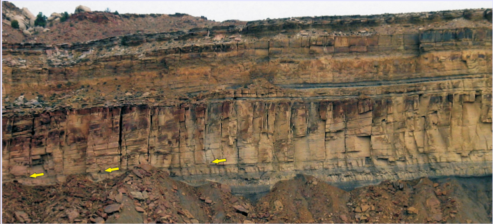 <p><span>inclined, basinward-dipping sedimentary strata representing ancient, sloping delta fronts (5-7 deg). Shows progradation of delta bedding planes</span></p>