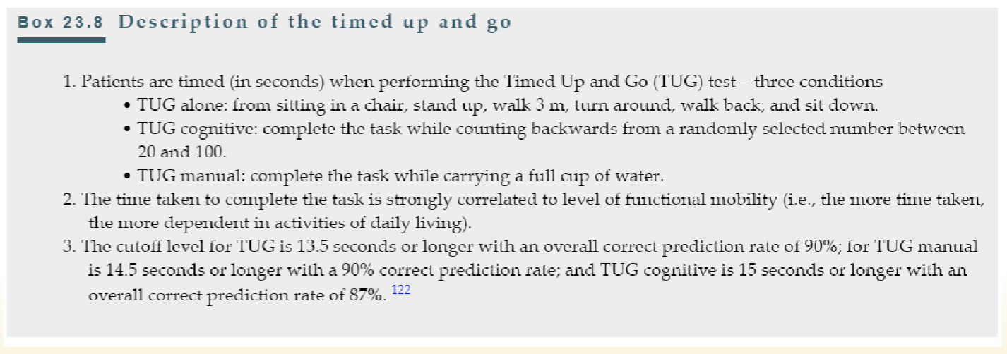 <ul><li><p>Slower speed is associated w/ increased risk of MI, CHF, and mortality (>20s)</p></li><li><p>MCID is 3.4</p></li></ul><p></p>