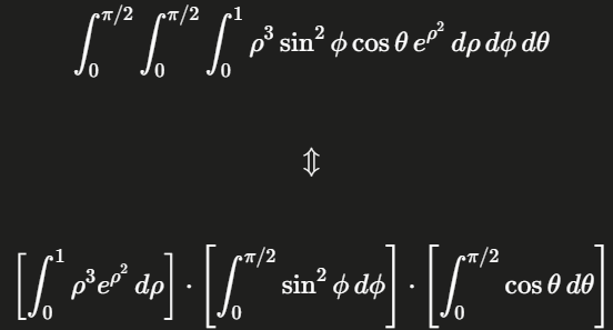 <ul><li><p>bounds are constant</p></li><li><p>entire integrand can be rewritten as a product of functions which all depend on one variable </p></li></ul><p></p>