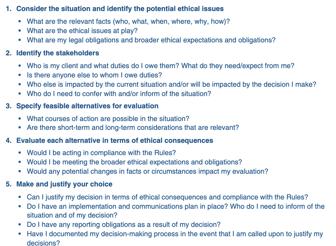<p>-a number of resources that you should consult:</p><p>• official resources, including:</p><p>◦ the Rules and the Regulation;</p><p>◦ the Knowledge Base; and</p><p>◦ Practice Standards Advisors;</p><p>• unofficial resources, including:</p><p>◦ lawyers;</p><p>◦ senior licensees; </p><p>◦ mentors;</p><p>◦ managing broker </p>