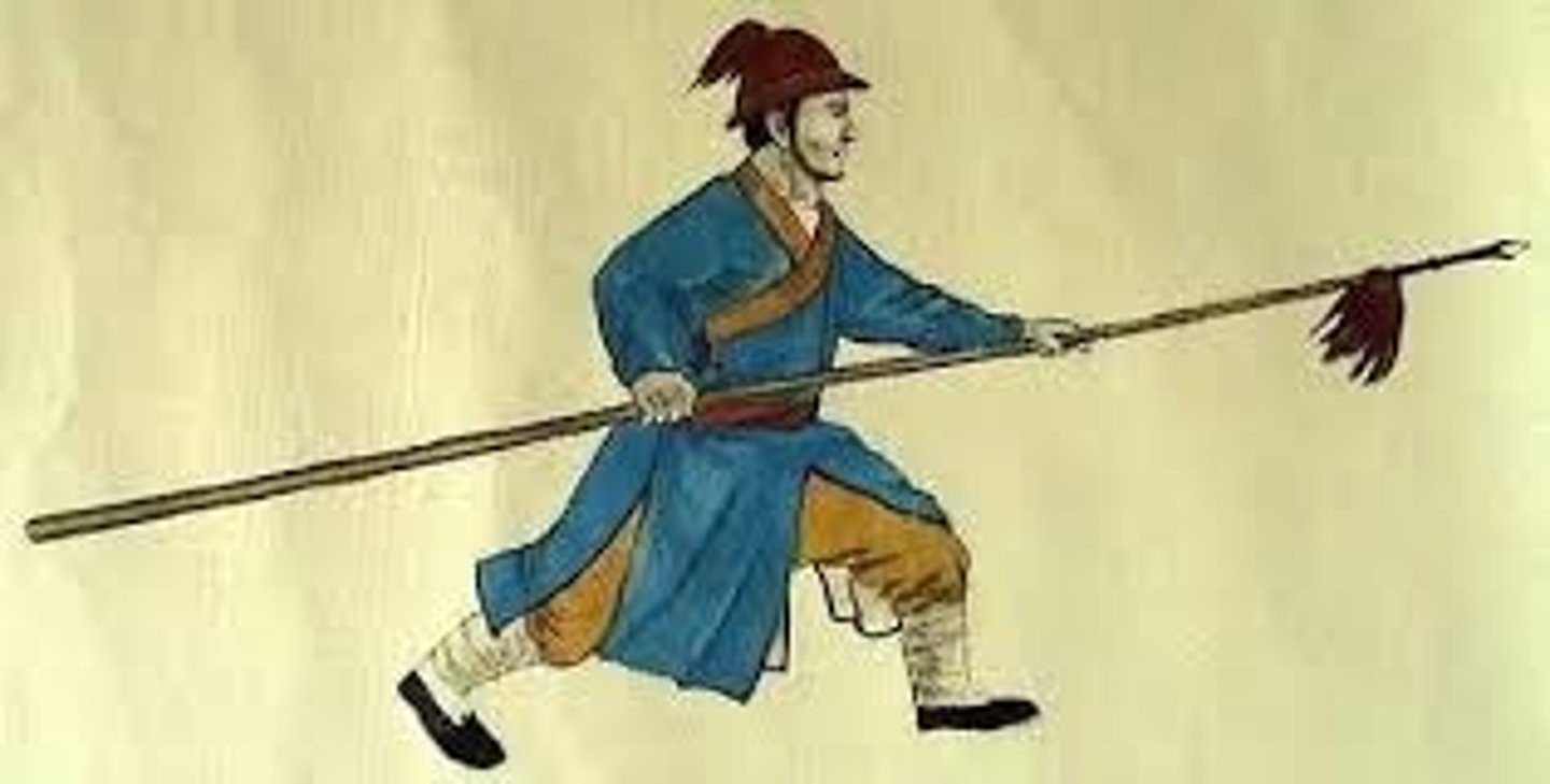 <p>binh khí dài, cái gậy</p>