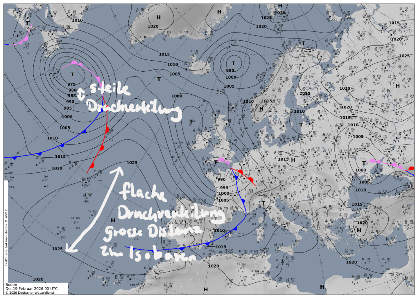 <p>Linien gleichen Drucks</p><p>zeigen auch Hoch- und Tiefdruckgebiete</p>