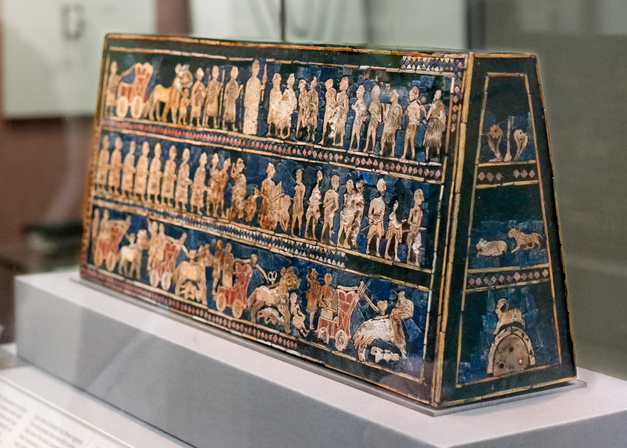 <p>The Standard of Ur</p><ul><li><p>found in the royal cemetery of Ur (2600 BCE)</p></li></ul><p></p>