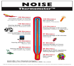 <p>- Sounds less than 75 dB are unlikely to cause hearing loss.</p><p>- Sounds at or above 85 dB can cause hearing loss. </p><p>The louder the sound (dB), the shorter the amount of time it takes for NIHL to occur!</p>