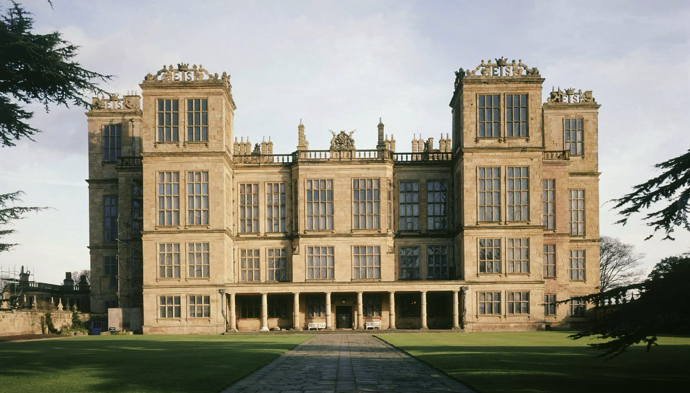 <ul><li><p><span style="background-color: transparent;">Very vertical, eyes are pulled up (associated with gothic style)</span></p></li><li><p><span style="background-color: transparent;">Decorative roof line (Gothic style)</span></p></li><li><p><span style="background-color: transparent;">More blocky and uniform, planned and built as one (Renaissance approach)</span></p></li><li><p><span style="background-color: transparent;">Balustrade, colonnade, A-B-A rhythm (Renaissance aspects)</span></p></li><li><p><span style="background-color: transparent;">Banded columns, strong course that stops on side of building (hybridization of architecture)</span></p></li><li><p><span style="background-color: transparent;">Bigger windows = more important spaces</span></p></li><li><p><span style="background-color: transparent;">Defensive look with the corner towers, however, larger windows show it is not for defense</span></p></li><li><p><span style="background-color: transparent;">Awareness of Italy</span></p></li><li><p><span style="background-color: transparent;">Built for Elizabeth Shrewsbury, very wealthy and businesswomen (glass business)</span></p><ul><li><p><span style="background-color: transparent;">“Hardwick Hall more glass than wealth”</span></p></li><li><p><span style="background-color: transparent;">Glass is expensive and she's showing it off</span></p></li><li><p><span style="background-color: transparent;">E.S. initials on the top of the building along with a crown</span></p></li></ul></li><li><p><span style="background-color: transparent;"><strong>Bess of Hardwick, Countess of Shrewsbury Rowland Lockey, 1592</strong></span></p></li><li><p><span style="background-color: transparent;">Hardwick (Old) Hall, 1587-1596 — Elizabeth’s first plan for Hardwick Hall, very irregular building plan</span></p></li><li><p><span style="background-color: transparent;">Very thick stone walls to support glass</span></p></li><li><p><span style="background-color: transparent;">Classical details inside of the house</span></p></li><li><p><span style="background-color: transparent;">Important spaces are toward the top of the building, bottom spaces are for work spaces</span></p></li><li><p><span style="background-color: transparent;">Massive gallery in the house filled with family portraits</span></p></li></ul><p></p>