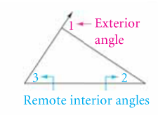 <p>the sum of the two angles in the triangle furthest from it (applicable to all triangles)</p>