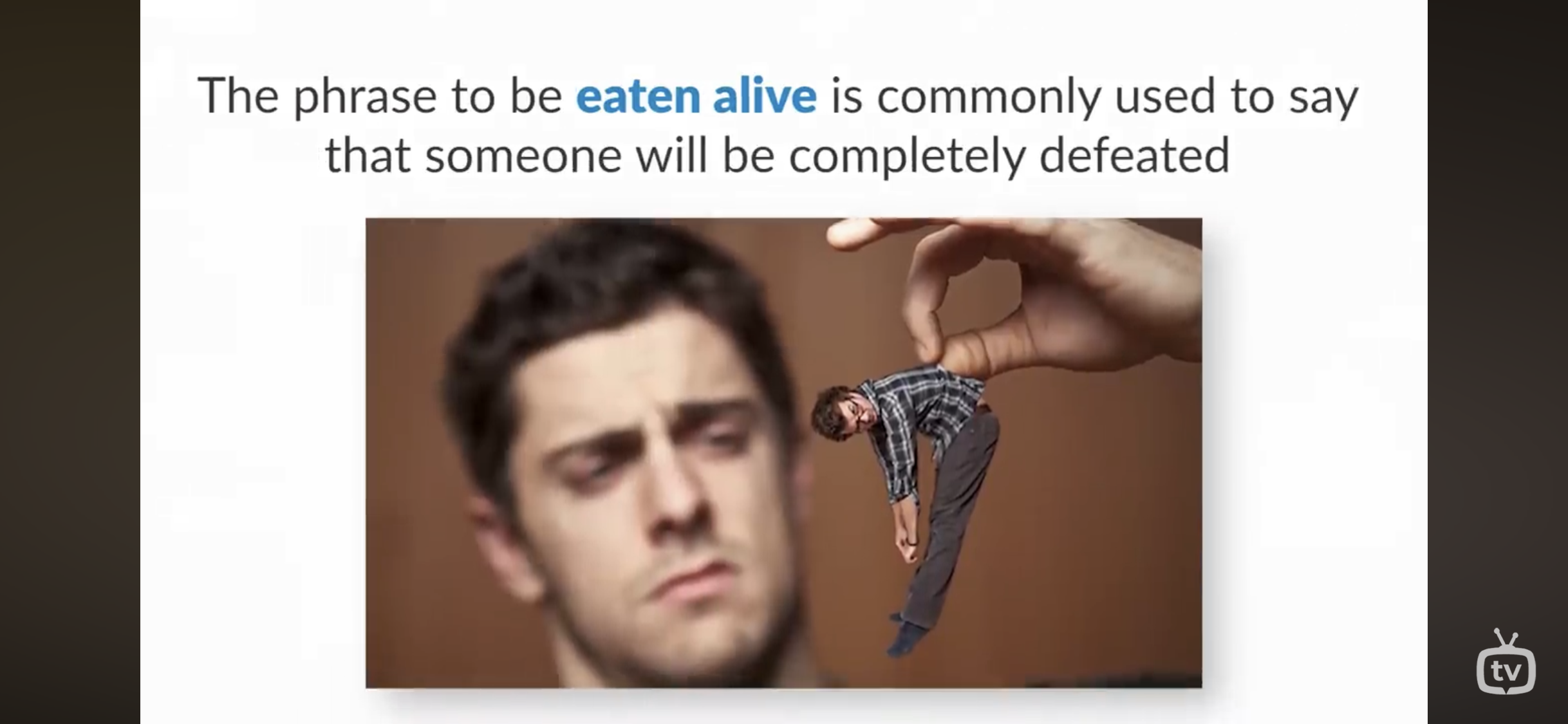 <p>Is commonly used to say that someone will be completely defeated</p>