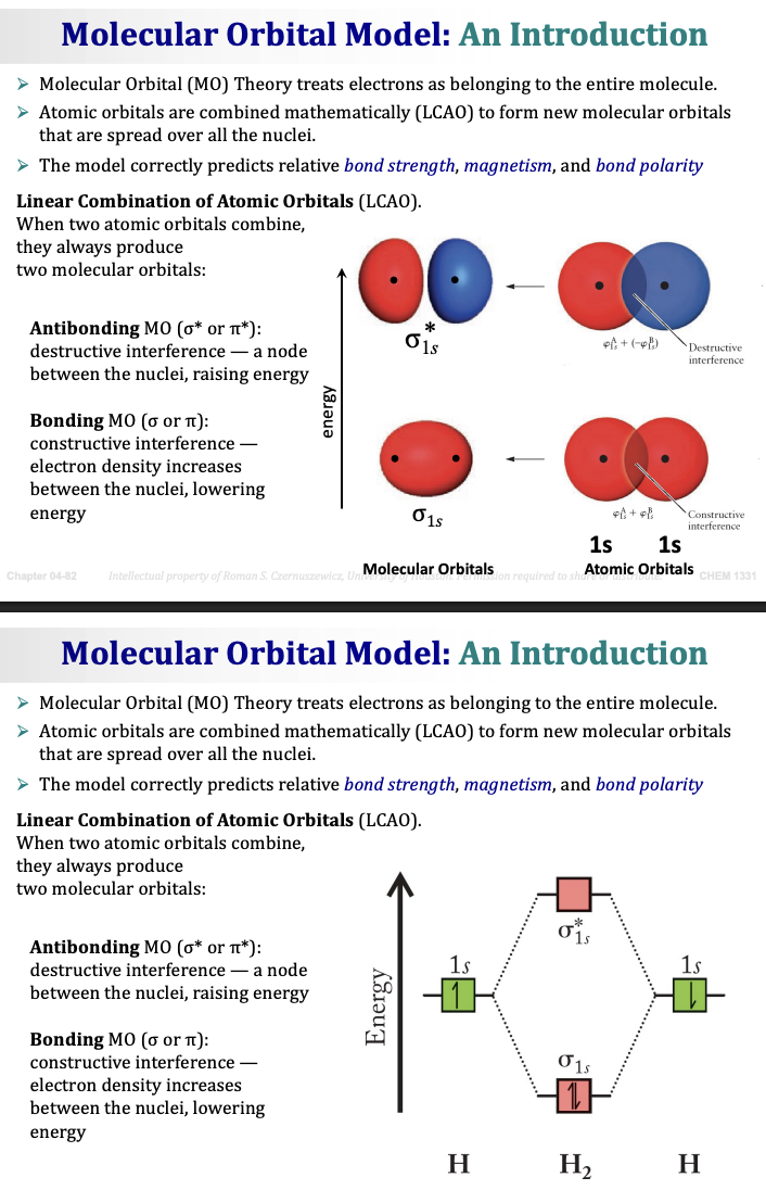 <p>Whenever two orbitals combine...</p><p>You ALWAYS get:</p><p><span><strong>1. Bonding Orbital</strong></span></p><p>and</p><p><span><strong>2. Antibonding Orbital</strong></span></p><p>You never get only one.</p><p>&nbsp;</p>