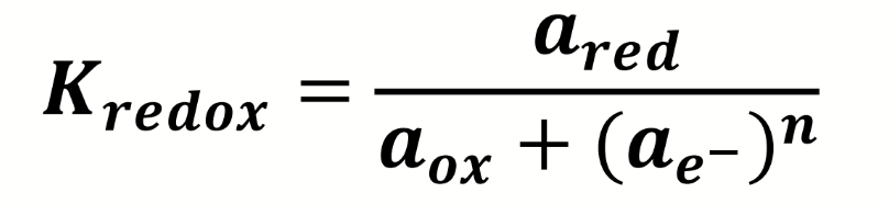 <p>how can this be rearranged to give the activity of electrons in a redox couple</p><p>how can this be expressed</p>