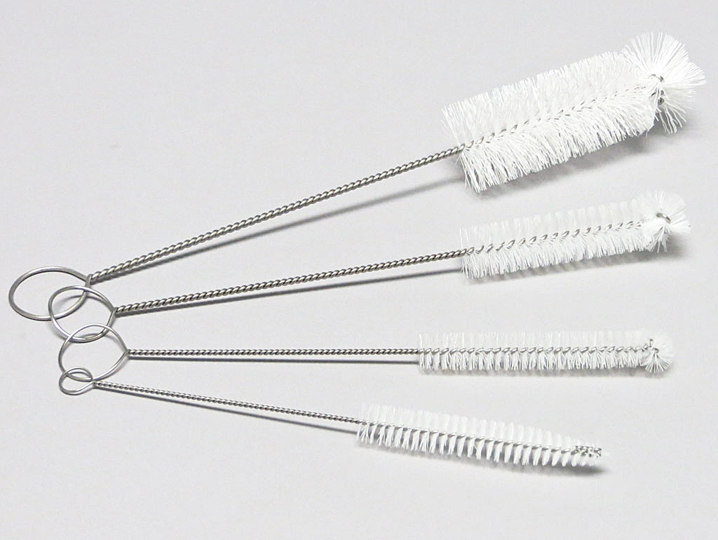 <p>A cleaning tool used to scrub the interior surfaces of test tubes and other laboratory glassware, typically featuring bristles and a handle. </p>
