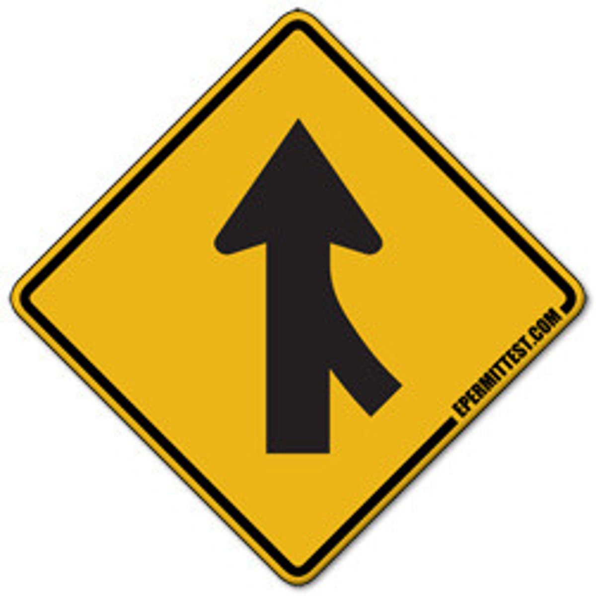 <p>This road sign means:</p><p>a. Cars in the right lane must slow down.</p><p>b. No left turn.</p><p>c. Merge.</p>