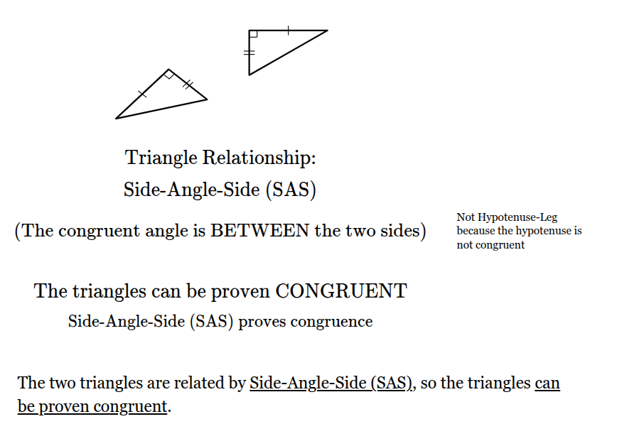 <p>The two triangles are related by <span><u>Side-Angle-Side (SAS)</u></span>, so the triangles <span><u>can be proven congruent</u></span>.</p>