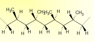 <p>side group is every other C but orientation alternates every one = highly crystalline</p>