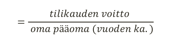 <p>tilikauden voitto jaettuna omalla pääomalla (vuoden ka)</p>