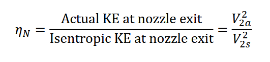 <p>It is teh ratio of actual kinstic energy vs isentropic kinetic energy</p><p>isentropic nozzle will maximizr kietic energy at the exit state</p><p></p>