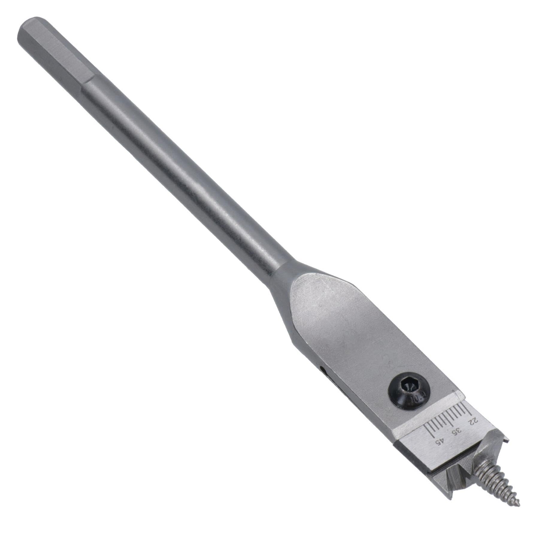 <p>Adjustable woodworking drill bit with square taper shank for brace use, used to bore holes of varying diameters.</p>