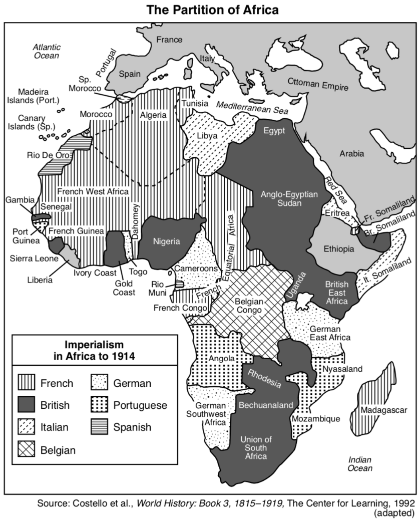 <p>Which African state organized the most successful resistance movement to the European actions shown on this map?</p>