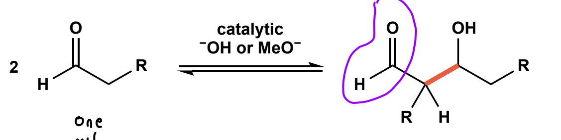 <p>2 carbonyls, and catalytic OH- or OMe- (cause we using aldehydes or ketones), polar protic solvent, followed by workup.</p>