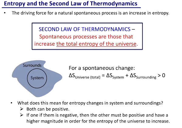 <p>if Delta S is + → more disorder</p><p>if Delta S is - → less disorder</p>