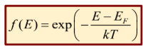 <ul><li><p>Classical stats</p></li><li><p>can describe quantum particles when there are many more available states than particles (E-E<sub>f</sub> » kt)</p></li><li><p>Prob at low energy levels can go to infinity</p></li></ul><p></p>