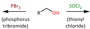 <p>draw the EQUATIONs for the conversion of alcohols into alkylhalides </p>