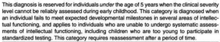 <p>used when there is insufficient information to make the diagnosis of intellectual developmental disorder.</p>