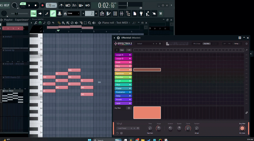 <p>After Routing (a Pre Configured) Effectrix to the desired Pattern, </p><p>You must highlight the desired area in FL’ Piano roll for ? Bars. </p><p>To synchronize properly </p>