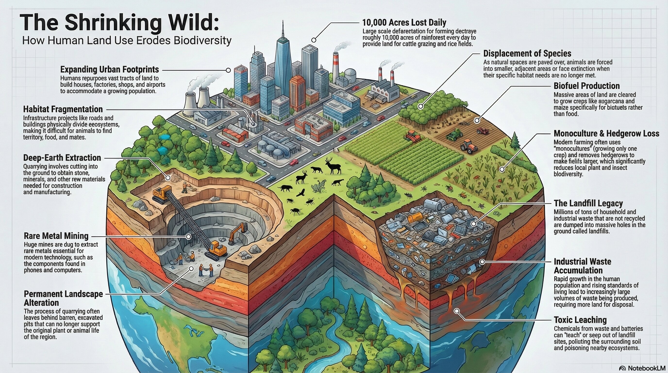 <p>How do humans reduce the amount of land available for other animals and plants? (4)</p>