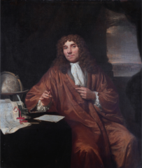 <p>Antonie van Leeuwenhoek in ~1670 when he built the fist microscope</p>