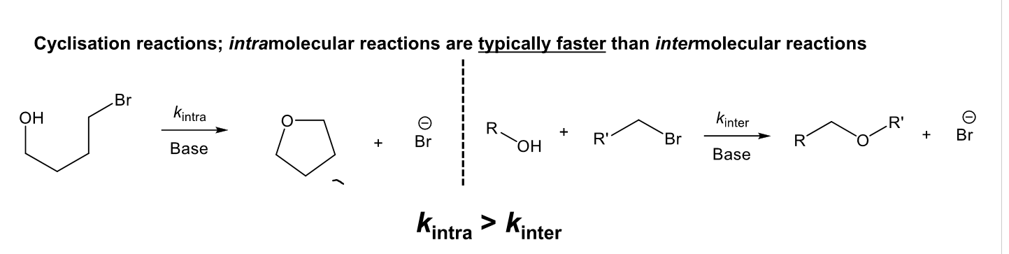 <p>why are intramolecular reactions typically faster than intermolecular</p>