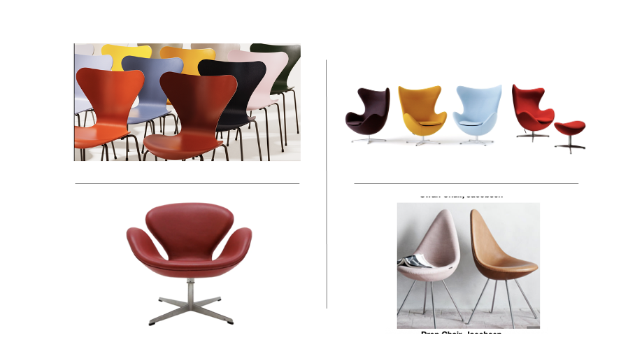 <p>Drop Chair, Egg chair, stacking chairs</p>