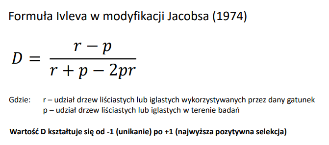 <ul><li><p>służy do określania preferencji środowiskowych lub pokarmowych organizmów, uwzględniając dostępność zasobów</p></li></ul><p></p>