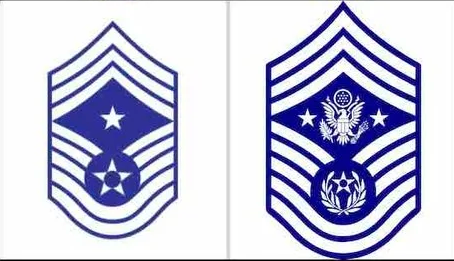 <p>E-9 (Special Position) CCM (Command Chieft Master Sergeant) or CMSgt (Chief Master Sergeant of the Air Force</p>