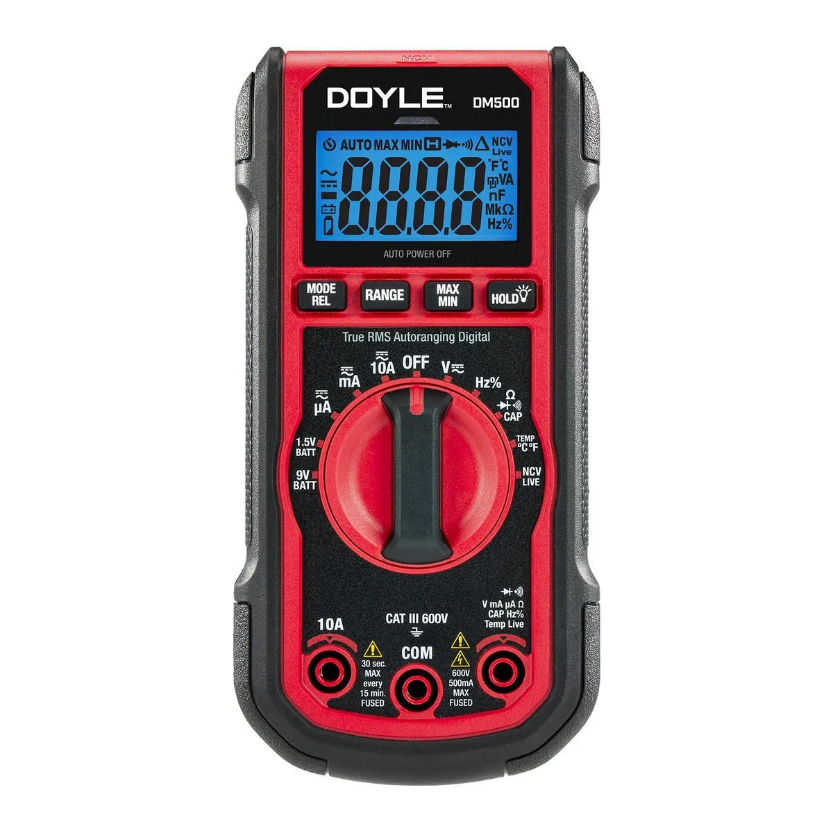 <p>A handheld electronic instrument with a digital display that measures AC/DC voltage, resistance, and current by using test probes to analyze electrical signals.</p>