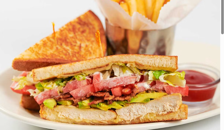 <p>Grilled Chicken Breast with Avocado, Bacon, Tomato, Melted Swiss and Herb Mayonnaise</p>