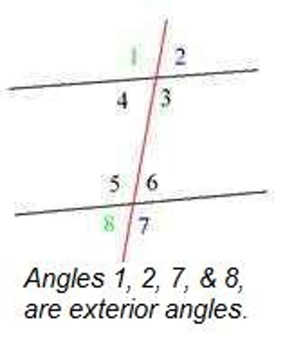 <p>angles on the outer sides of two lines cut by a transversal</p>