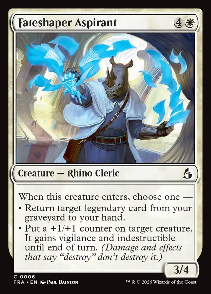 <p>When this creature enters, choose one —</p><p>• Return target legendary card from your graveyard to your hand.</p><p>• Put a +1/+1 counter on target creature. It gains vigilance and indestructible until end of turn. <em>(Damage and effects that say “destroy” don’t destroy it.)</em></p>
