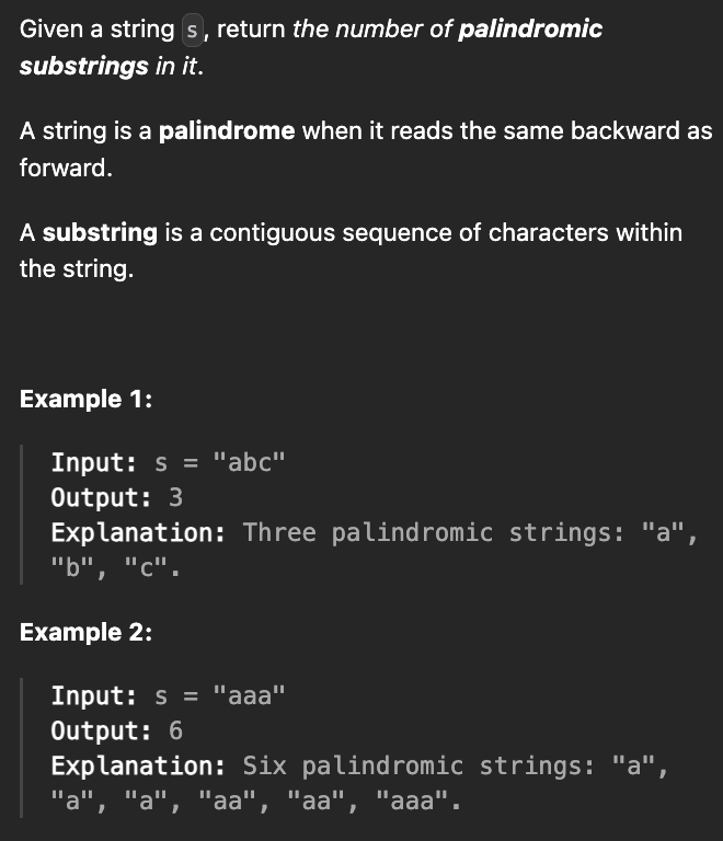 <p><strong>Palindromic Substrings</strong></p>