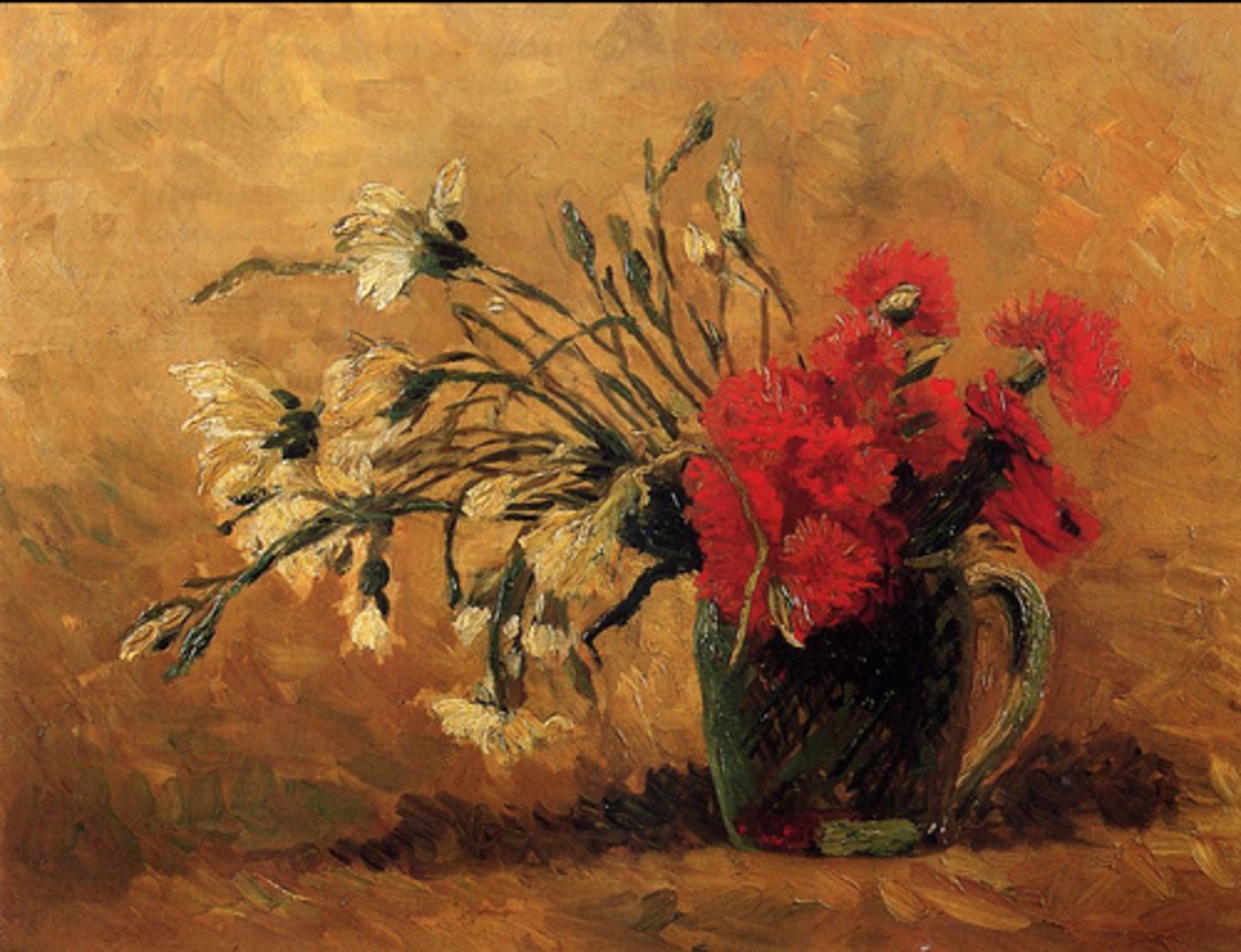 <p>represents the passion of Christ</p><p>- if it's used together with white flowers, it is most likely a religious scene</p>