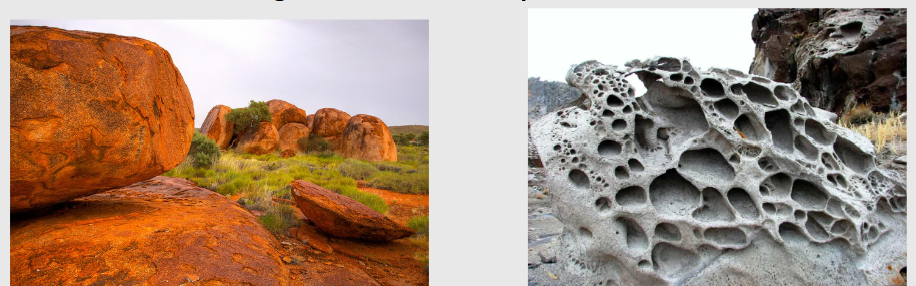 <p><span style="background-color: transparent;">Rocks are broken down through the process </span></p><p>two forms:</p><p></p><p><span style="background-color: transparent;"><strong>Chemical</strong> – Changes chemical composition</span></p><ul><li><p><span style="background-color: transparent;">Air (rust) and water</span></p></li></ul><p></p><p><span style="background-color: transparent;"><strong>Physical</strong> – mechanical breakdown of larger rocks into smaller particles (sediment)</span></p><ul><li><p><span style="background-color: transparent;">Rivers, glaciers, wind, plants, etc. </span></p></li></ul><p></p>